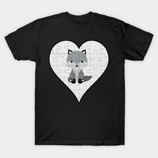 Jigsaw  Wolf Heart Design - Wild Animal Wolf T-Shirt